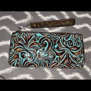 Patricia Nash turquoise tooled wristlet